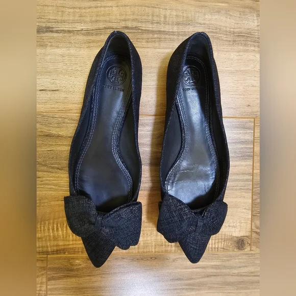 Tory Burch "Rosalind" Denim leather Pointed Toe Flats, size US 8.5 - Picture 3 of 17